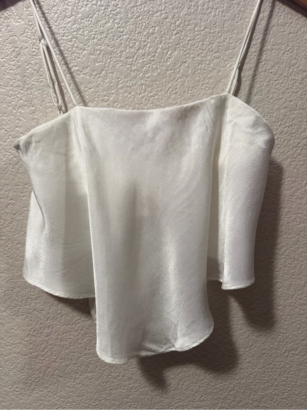 Zara White Satin Camisole Crop Top with Thin Straps
